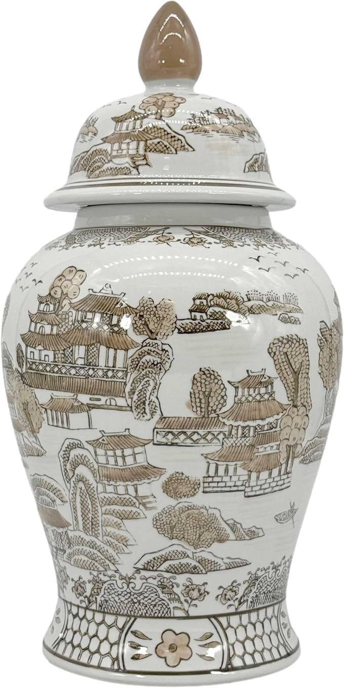 Galt International Brown & White Floral Chinoiserie Ceramic Temple Jar 18″ w/Lid – Ginger Jar Home & Kitchen Decor for Interior Design – Brown & White Galt International Brown & White Floral Chinoiserie Ceramic Temple Jar 18″ w/Lid – Ginger Jar Home & Kitchen Decor for Interior Design – Brown & White