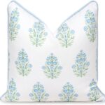 Hofdeco Premium Coastal Patio Indoor Outdoor Throw Pillow Cover Only, 18″x18″ Water Repellent for Backyard, Couch, Baby Blue Green Floral with Piping