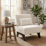 Upholstered Armless Accent Chair,Modern Comfy Living Room Chairs with Wooden Legs& Pillows,Lounge Sofa Side Chair for Bedroom Farmhouse Reading (Beige)