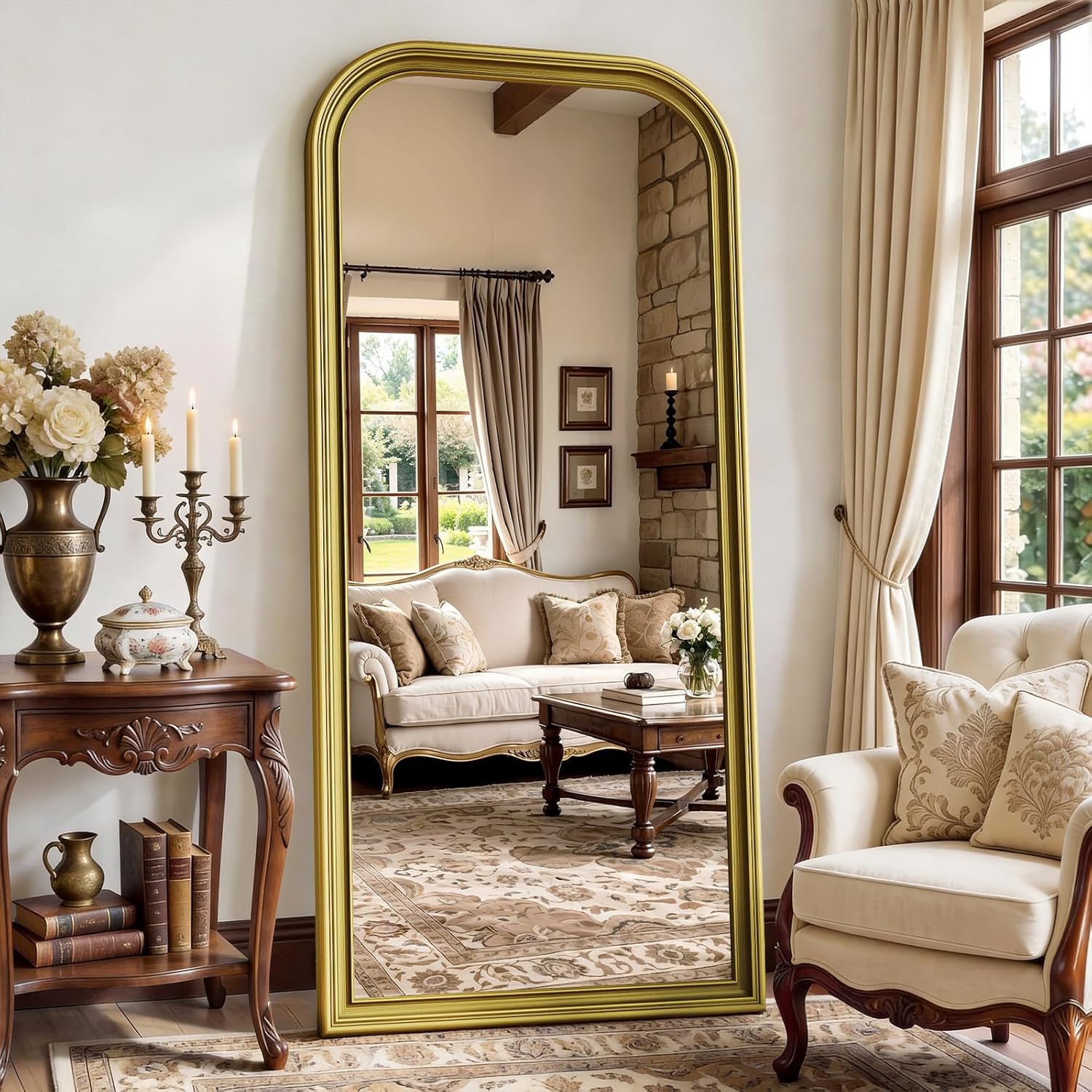 Full Length Mirror with Stand, 71″x32″ Full Body Mirror, Floor Length Mirrors Wall Mounted with Rounded Top, Large Standing Mirrors, PU Frame, for Bedroom Living Room Cloakroom, Antique Gold Full Length Mirror with Stand, 71″x32″ Full Body Mirror, Floor Length Mirrors Wall Mounted with Rounded Top, Large Standing Mirrors, PU Frame, for Bedroom Living Room Cloakroom, Antique Gold