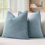 MIULEE Pack of 2 Dusty Blue Decorative Pillow Covers 20×20 Inch Soft Chenille Luxurious Couch Throw Pillows Farmhouse Cushion Covers with Elegant Design for Sofa Bedroom Living Room Summer Home Decor