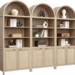 SICOTAS Book Shelf Arched Cabinet Bookshelf Arch 84.2″ Tall Bookcase 5 Tier Large Bookshelves with Doors Storage Rattan Boho Wide Book Shelves Case for Living Room Kitchen Office Bedroom