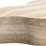 First of a Kind Concrete Coffee Table in Travertine – Modern Living Room Table with Marble Veneer Finish – Indoor/Outdoor Use & Handmade – Free-Form Design, 59.4″ W x 30″ D x 15″ H