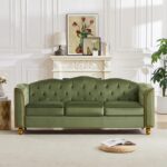 HITHOS 78″ Velvet Sofa Couch, Soft 3 Seater Sofa Couche for Living Room, Button Tufted Comfy Couch Modern Sofa with Upholstered Cushion, Gold Trim, Solid Wood Legs for Dorm Bedroom Apartment, Green