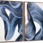 Zessonic Blue Abstract Wall Art Set of 2- Framed Twist Stroke Minimalist Graffiti on White Background Modern Canvas Artwork for Living Room, Bedroom, Office Decor, 24 x 36 Inches x 2