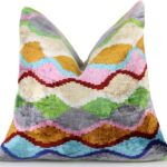 CANVELLO Handmade 16×16 Velvet Pillow – Multicolor Zigzag Ikat Pattern