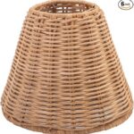 KASTLITE Woven Rattan Chandelier Lamp Shades – Empire Clip On Ceiling Light Cover – Boho Lampshades for Small Table & Sconce Fixtures – 3″ Top x 6″ Bottom x 5.25″ Slant, Natural Brown Wicker, Set of 6