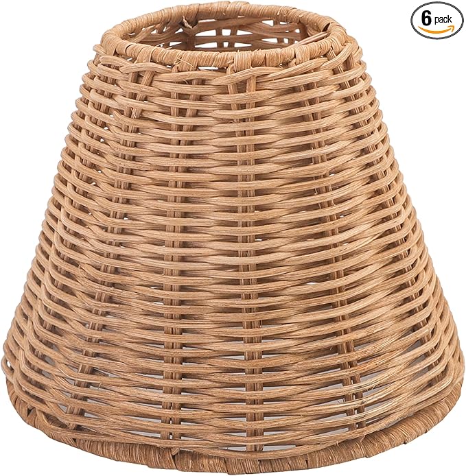 KASTLITE Woven Rattan Chandelier Lamp Shades – Empire Clip On Ceiling Light Cover – Boho Lampshades for Small Table & Sconce Fixtures – 3″ Top x 6″ Bottom x 5.25″ Slant, Natural Brown Wicker, Set of 6 KASTLITE Woven Rattan Chandelier Lamp Shades – Empire Clip On Ceiling Light Cover – Boho Lampshades for Small Table & Sconce Fixtures – 3″ Top x 6″ Bottom x 5.25″ Slant, Natural Brown Wicker, Set of 6