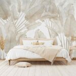 WFBHUA-Beige Banana Leaf Wallpaper Peel and Stick Tropical Self-Adhesive Wall Mural for Living Room Bedroom 82″x57″