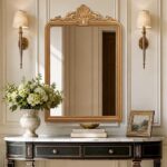 Besdomus Gold Vintage Arched Mirror: 30″x44″ Baroque Ornate Large Mirrors | Traditional Antique Resin Framed Carved Decorative Mirrors for Vanity/Fireplace Mantel/Entryway/Living Room
