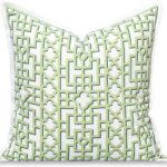 Hofdeco Premium Grandmillennial Coastal Hampton Patio Indoor Outdoor Throw Pillow Cover Only, 20″x20″ Water Repellent for Backyard, Couch, Poolside, Grass Green Print Fretwork Trellised Screen