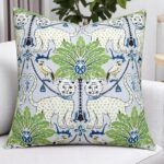 Printed Chinoiserie 18×18 Throw Pillow Cover – Blue Green Leopard Tropical Palm – Grandmillennial Coastal Farmhouse Decor for Sofa Couch Chair – Shorey Wild