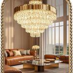 30″x40″ Antique Gold Arched Wall Mirror, Bold Beaded Frame | Large vertical wall mirror for entryway, bedroom, hallway, living room, bathroom vanity, and console table