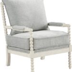 OSP Home Furnishings Kaylee Spindle Accent Chair with Antique White Wood Frame, Smoke Grey Fabric