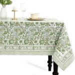 CPC Tablecloth 100% Cotton 60×60 Inch Indian Block Print Square Table Cover, Table Cloth for Weddings, Spring/Summer, Barbeque – Agate Green
