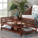 Bali & pari Sebalio Tortoise Natural Rattan Coffee Table with Open Shelf – Vintage Style Center Table for Living Room, Sunroom, or Coastal Living Space, 42-inch Wide, Marbled Tortoise Brown