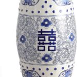 JONATHAN Y Double Happiness 18″ Chinoiserie Ceramic Stool, Blue/White | Drum Shaped, Indoor/Outdoor Patio Accent Side Table, Decorative Plant Stand, Morning Glory Vine Pattern, Spill-Proof Glaze