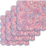 PurpleEssences Scalloped Embroidery Cloth Napkins – Spring Easter Summer – Table Decor – 100% Cotton – Set of 4-18×18 inch (Blush Pink Edges – Light Blue, 18 x 18 Inch)