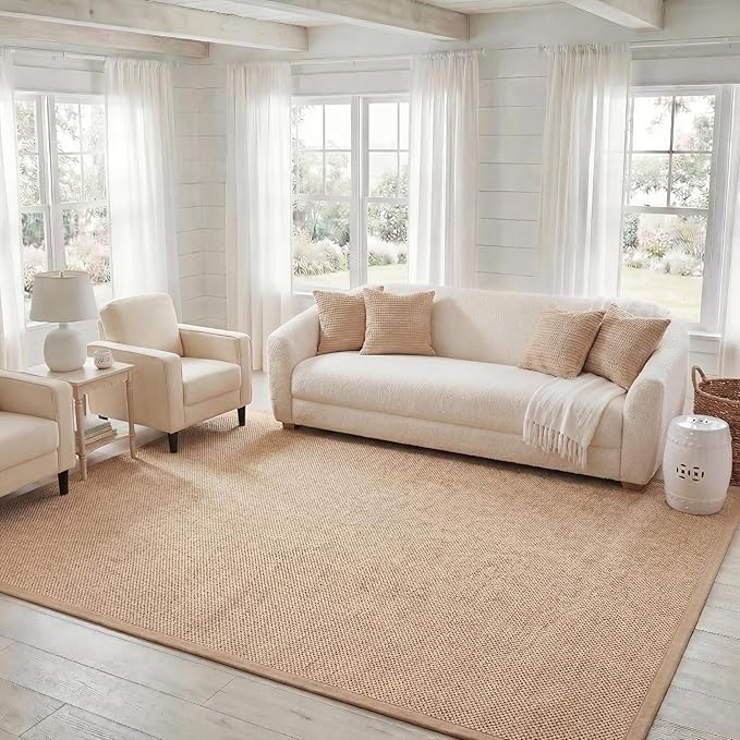 SAFAVIEH Area Rug 8×10 – Natural Fiber Collection – Large – Maize & Linen Color, Sisal, Woven Design with Border (NF141B) SAFAVIEH Area Rug 8×10 – Natural Fiber Collection – Large – Maize & Linen Color, Sisal, Woven Design with Border (NF141B)