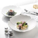 Jusalpha Set of 3-Japanese Style Flower Petal Shaped Porcelain Dinner Plates, Versatile Circular Serving Plates for Breakfast, Salad, Steak Dinner, PL019 (10 Inches, White)