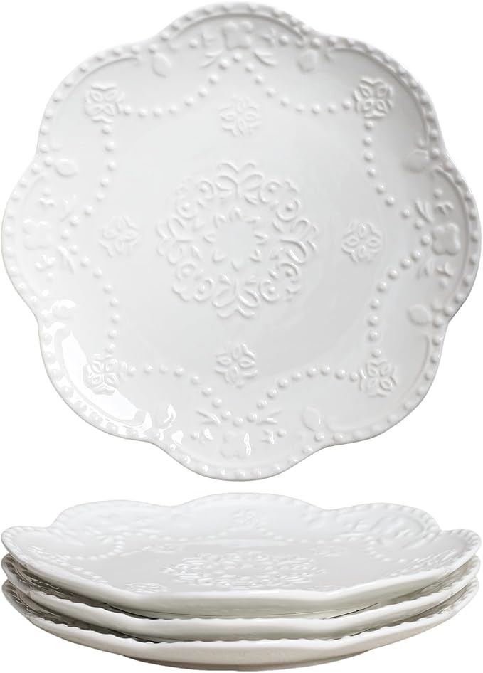 Gaolinci European Palace Series Lace Embossed Ceramic Dinner Plate (Set of 4)