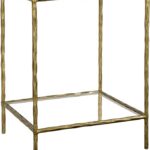 BEGINS Hand Forged Side Table 2 Tier, Vintage End Table Glass Top Coffee Table, Accent Table with Solid Hammered Frame, Suitable for Living Room, Bedroom, Study Room, Entryway (Gold, Square)