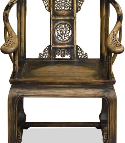 Distressed Elmwood Ming Imperial Palace Chinese Arm Chair