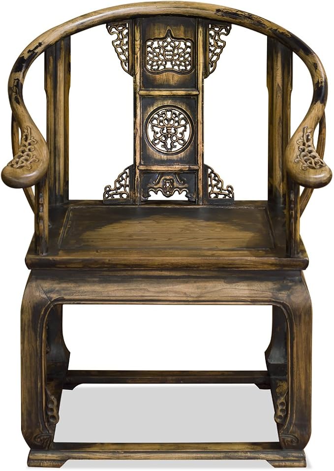 Distressed Elmwood Ming Imperial Palace Chinese Arm Chair