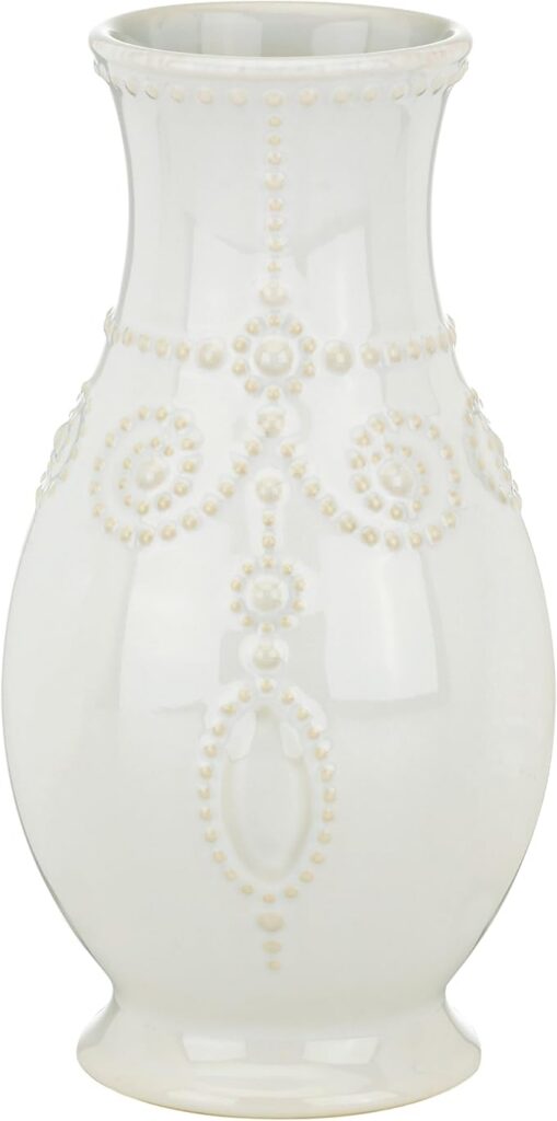 Lenox French Perle White Stoneware Fluted Flower Vase | elegant fluted design | for fresh arrangements, gift for women, table centerpiece, home and shelf decor