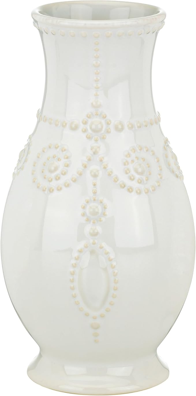 Lenox French Perle White Stoneware Fluted Flower Vase | elegant fluted design | for fresh arrangements, gift for women, table centerpiece, home and shelf decor Lenox French Perle White Stoneware Fluted Flower Vase | elegant fluted design | for fresh arrangements, gift for women, table centerpiece, home and shelf decor