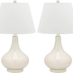 SAFAVIEH Lighting – Amy 24″ White Glass Gourd Table Lamp Set of 2 with White Shades, Modern Contemporary Bedroom Living Room Lighting, LED Bulbs Included (LIT4087A-SET2)
