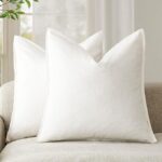 Foindtower Pack of 2, Decorative Linen Soild Throw Pillow Covers Soft Accent Cushion Case Boho Farmhouse Neutral Pillowcase for Chair Couch Sofa Bedroom Living Room Home Decor 26 x 26 Inch Cream White