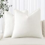 MIULEE Decorative Linen Euro Sham Pillow Covers 28×28 Inch Cream White | Boho Farmhouse​ ​Neutral Couch Throw Pillows for Bed, Pack of 2 Accent Modern Pillowcases, Sofa Livingroom Home Decor