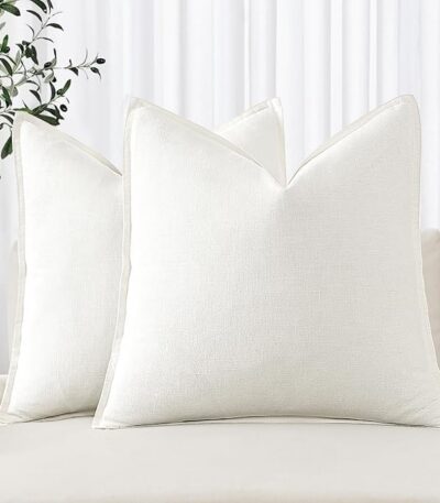 MIULEE Decorative Linen Euro Sham Pillow Covers 28×28 Inch Cream White | Boho Farmhouse​ ​Neutral Couch Throw Pillows for Bed, Pack of 2 Accent Modern Pillowcases, Sofa Livingroom Home Decor