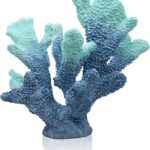Blue Coral Decor – Faux Artificial Coral Reef Statue, Nautical Tabletop Decoration for Living Room and Home (7.8in Tall)