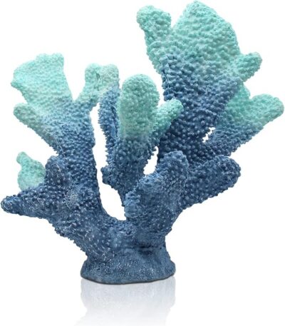 Blue Coral Decor – Faux Artificial Coral Reef Statue, Nautical Tabletop Decoration for Living Room and Home (7.8in Tall)