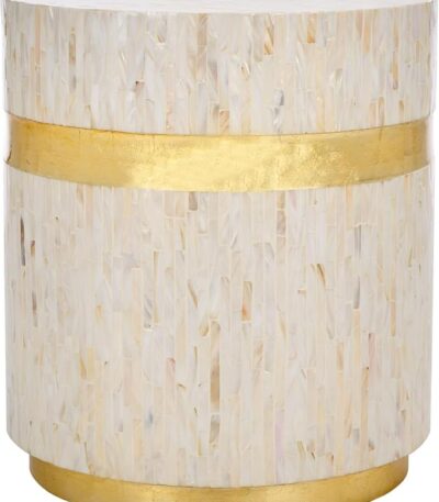 Safavieh Home Collection Perla Mosaic Round Pink Champagne and Gold Side Table