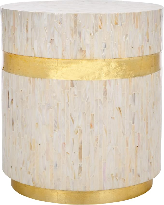 Safavieh Home Collection Perla Mosaic Round Pink Champagne and Gold Side Table