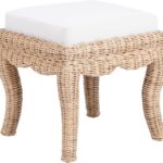 JONATHAN Y Rowan 19.7″ Coastal Woven Rattan Vanity Stool, Natural | Bohemian Art Deco Accent, White Padded Upholstered Seat, Solid Mango Wood Base, Supports Up To 225 Pounds
