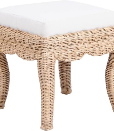 JONATHAN Y Rowan 19.7″ Coastal Woven Rattan Vanity Stool, Natural | Bohemian Art Deco Accent, White Padded Upholstered Seat, Solid Mango Wood Base, Supports Up To 225 Pounds
