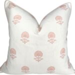 “The Lauderdale” Floral Block Print Pillow Cover – Blush Pink and Off-White Decorative Throw Pillow Cover – Grandmillennial Home Decor, 20″ x 20″