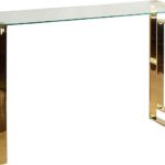 Cortesi Home Laila Console Table Stainless Steel Glass, 15.75″ D x 47″ W x 30.5″ H, Gold,Clear