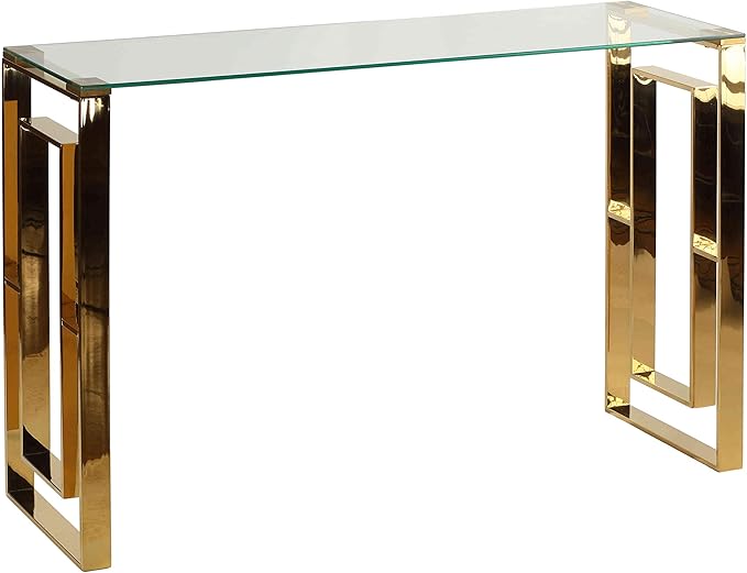 Cortesi Home Laila Console Table Stainless Steel Glass, 15.75″ D x 47″ W x 30.5″ H, Gold,Clear