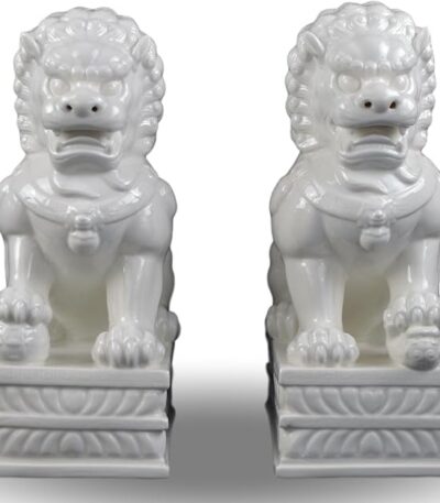Click to see full view  13″ Dehua Porcelain Fu Dog Pair Feng Shui Statues
