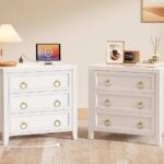 Huuger Paint Night Stand with Charger Station, 3 Drawer Nightstand Set of 2 | Larger Wider Bedside Table with USB-C Port, Modern End Table, for Bedroom, Living Room, White Nightstand
