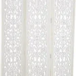 Deco 79 Wooden Floral Handmade Foldable Partition 3 Panel Room Divider Screen with Carved Design, 60″ x 1″ x 69″, White