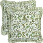 CPC Block Print Ruffle Throw Cover Agate Green 24″x24″ Inch Pack of 2-100% Cotton Ruffle Couch Decorative Boho Pillows Case for Living Room, Bedroom, Sofa, Farmhouse Gift for Spring, Mother’s Day