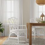Kouboo Rattan Chippendale Upholstered Dining Armchair, White, Set of 2 Chairs
