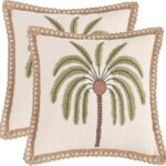 LUOYEHK Palm Tree Pillow Covers 18X18 Inch Set of 2 Tropical Plant Throw Pillow Covers with Jute Rope Summer Embroidered Pillowcase Square Decorative Cushion Covers for Couch Sofa Bed Home Decor