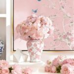 11″ Pink Ginger Jar with Lid Porcelain Stylized Songbirds Floral Temple Jar | Chinoiserie Decor, Statement Home Accent, Mantel & Tabletop Display, Grandmillennial Home Decor, Holiday Decor, Gift Ready